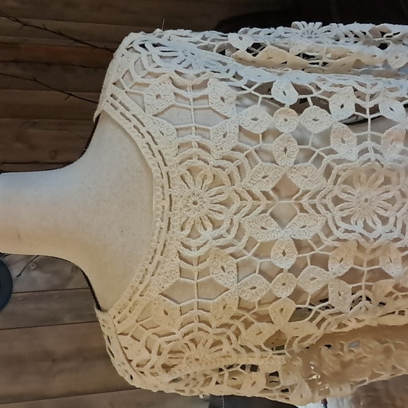 Cloth By Design Cream Crochet Long Sleeve Top Beachy Artsy Logenlook Preowned - Picture 8 of 13
